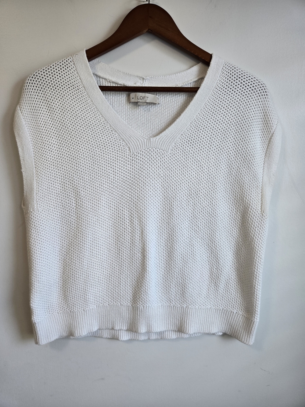 LOFT White V-Neck Knit Sweater